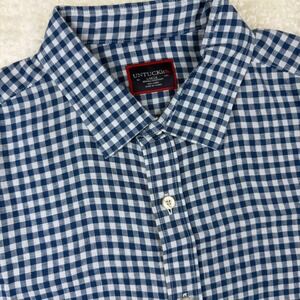 UNTUCKit Robibero Linen Shirt Mens Large Blue Gingham Short Sleeve Lightweight